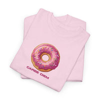 Load image into Gallery viewer, Pink t-shirt with a donut graphic and 'Carpe Diem' text.
