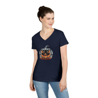 Load image into Gallery viewer, Glass Pumpkin Ladies' V-Neck T-Shirt
